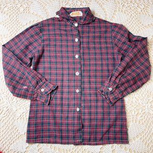 Vintage 1980s Youth Park Girls 8 Years Red Plaid Long Sleeve Blouse